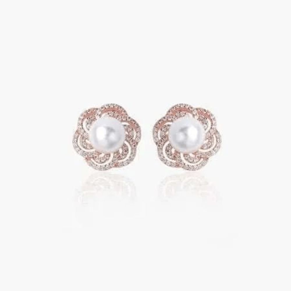 Rose Gold Swirl Pearl Earrings